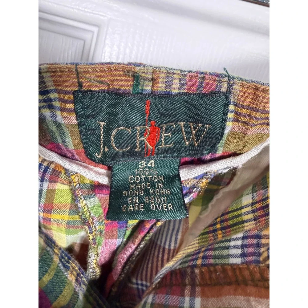 Vintage J.Crew‎ Mens 34 Plaid Pleated Cotton Trousers Multi Color Madras Chinos